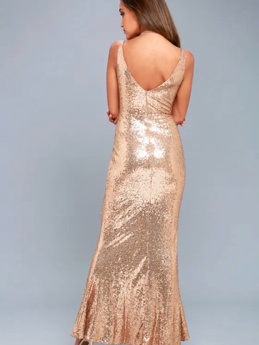 Lulu's Rose Gold Sequin V-Neck Dress - Picture 3 of 6